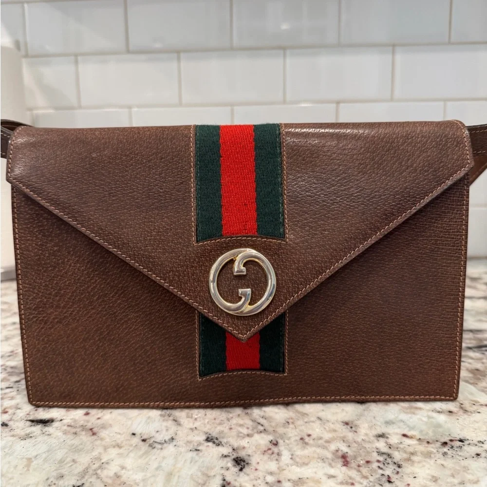 Gucci Brown Leather Satchel vintage with Gold Accent - Picture 2 of 16